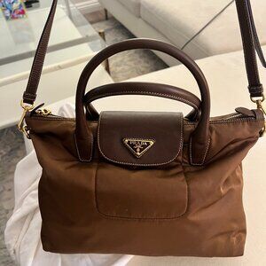 Prada Saffiano-Trimmed Tessuto Tote (SHG-37099)
